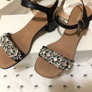 Dune Marcee Suede Mid Jewel Heel Sandal $40